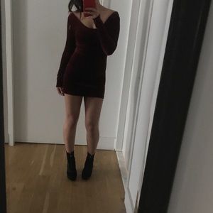 AA burgundy velvet long sleeve mini dress